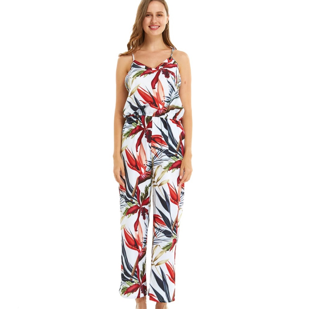 Hawaii Hangover Women's Strap V with Pockets Jumpsuit in Garden at Dawn